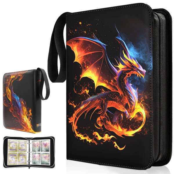 Trading Card Binder, 4 Pockets Card Holder, 55 Double Sided Removable Pages, 440 Card Sleeves, Toploader Binder, Portable Album Holder, Storage Box for Trading Cards