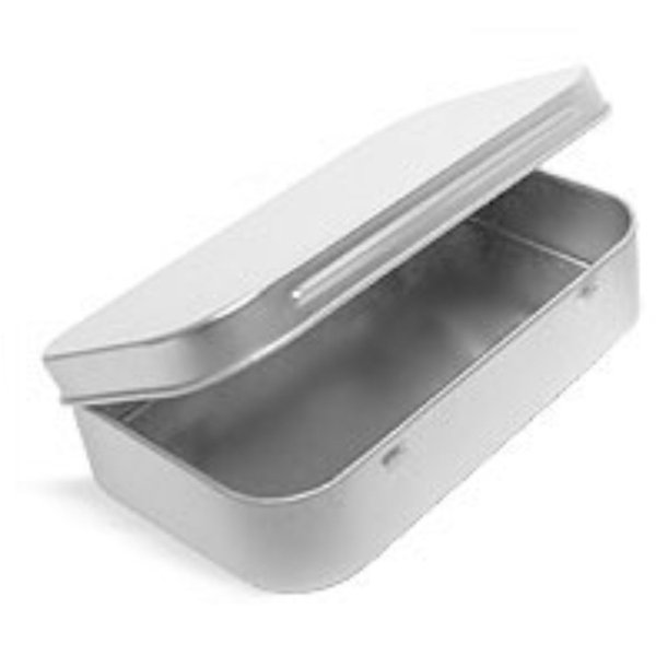 Metal Hinge Top Tins Containers for Sewing, Beads, Crafts Geocache Storage Survival Kit Geocaching 3.9" by 2.45" hinged (Set of 12)