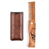 Menesia Men's Pocket Comb,Folding Wooden Beard Comb with Leather Travel Case,Green Sandalwood Hair Combs Set for Men(Skeleton)