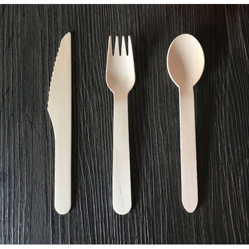 Disposable Wooden Cutlery 200pcs Set by Gmark - Biodegradable Utensils - 80 Forks, 80 Spoons and 40 Knives - Parties, Events, BBQ, Weddings, Picnics GM1046