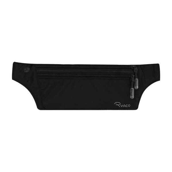 Ryaco Money Belt for Travel, Slim Passport Holder RFID Blocking Hidden Wallet Travel Essentials Pouch Women Men with Adjustable Strap Waist Bag to Protect Cash, Credit Cards and Travel Documents Black