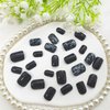 Acrylic Press on Nails Short Square Fake Nails Black Full Cover Glue on Nails White Crack Designs False Nails Press ons Glossy Artificial Stick on Nails for Women & Girls 24Pcs