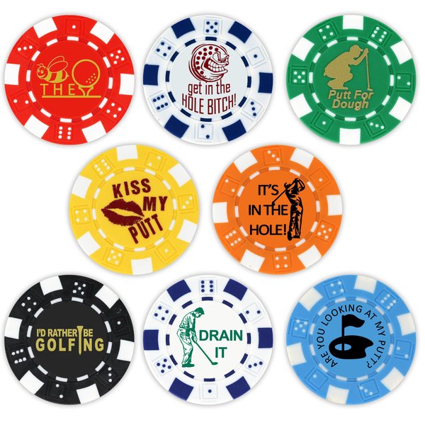 DA VINCI Golf Ball Marker Poker Chip Collection, 11.5 Gram Striped Chips (8-Pack)