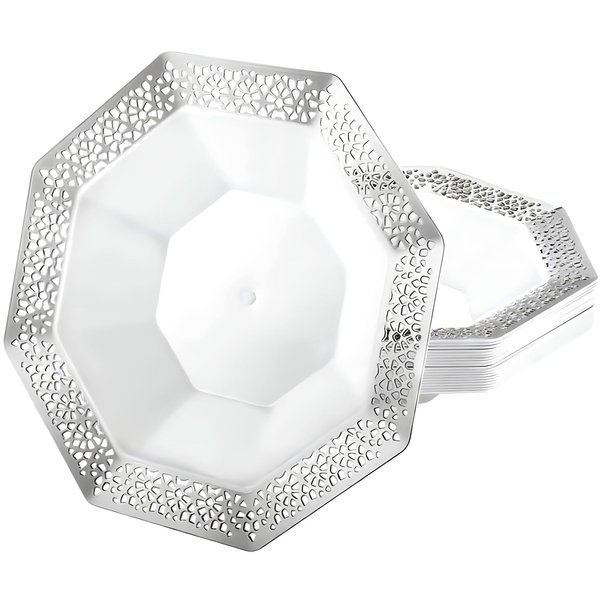 Lillian Tablesettings 5 oz | Silver Lacetagon | Pack of 10 Plastic Bowls, (34185)