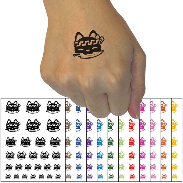 Sushi Cat Chef Knife Temporary Tattoo Water Resistant Fake Body Art Set Collection - Orange (One Sheet)