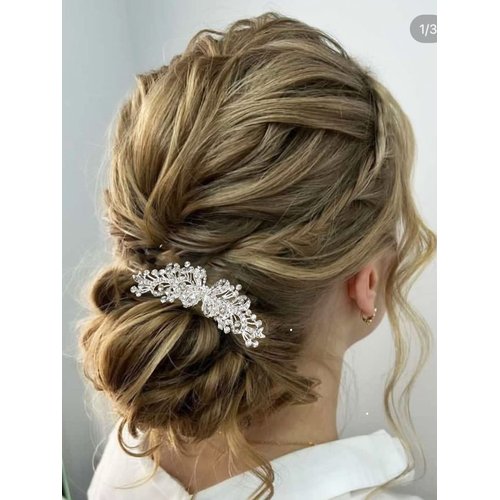 Brihasory Bowknot Bride Wedding Hair Comb Silver Crystal Rhinestone Bridal Hair Accessories for Bride Party Prom Head Pieces Flower Hair Sides Elegant Hair Clips for Women and Girls Bridesmaids Gifts