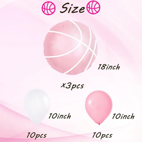 Pink and White Basketball Balloon Girl Basketball Birthday Party Decoration Sport Mylar Balloon Basketball Party Supplies