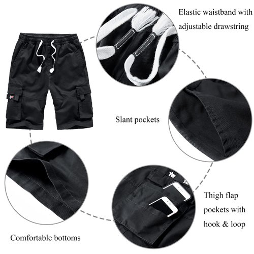 VtuAOL Men's Cargo Shorts Elastic Waist Casual Cotton Shorts with Multi Pockets Beige Asian 6XL/US 38