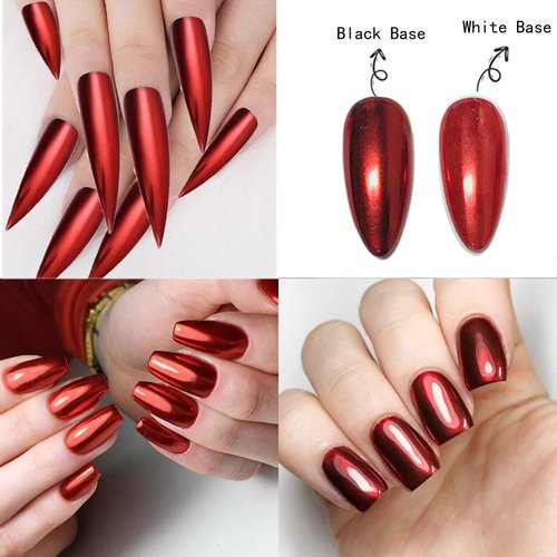 1 Box Mirror Nail Art Glitter Powder Holographic Metallic Gold Sliver Dust Sequins UV Gel Nail Chrome Pigment Decoration (Red)