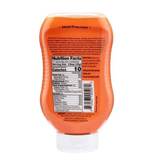 Sauer Frau Squeezable Gluten-Free & Vegan Sauerkraut (Bavarian with Caraway Seeds, 18 Ounce)