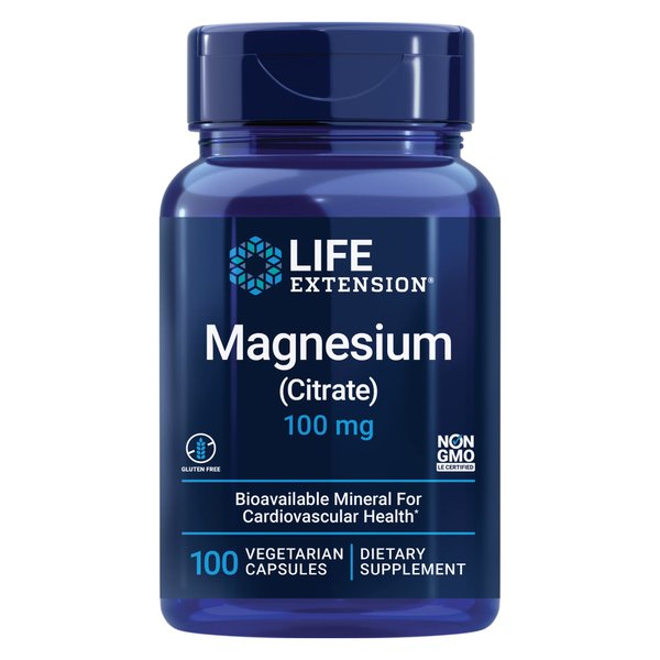 Life Extension Magnesium (Citrate) 100 mg – Magnesium Supplement For Men and Women - For Heart and Bone Health, Immune System Support - Gluten-Free, Non-GMO - 100 Vegetarian Capsules