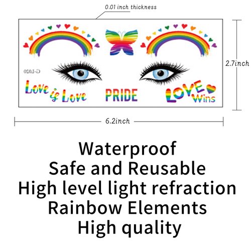 Pride Day Face Tattoo Stickers 10 sheets Gay Pride Rainbow Temporary Tattoos sticker Benevolence Butterfly Design Rainbow Flag Tattoos Face stickers for Adults Kids Pride Equality Parades Decoration