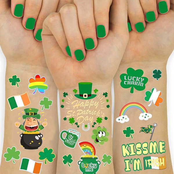 St. Patrick's Temporary Tattoos Sticker St. Patrick's Tattoos Decal Valentine's Day Decorations Bpdy Fake Tattoo Stickers for Lover Party Decorations Girls Women Favor Party Supplies