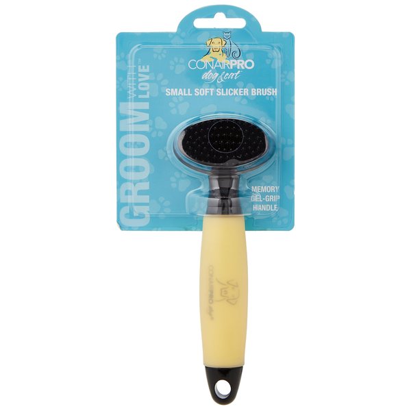 CONAIRPRO Dog & Cat Dog Brush for Shedding, Small Slicker Brush with Reinforced Metal Tips, Ideal for Smaller Breeds Yellow