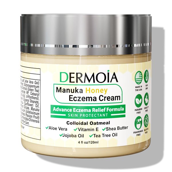 DERMOIA Manuka Honey Cream - Eczema Cream for Adults & Kids - Seborrheic Dermatitis Cream for All Skin Types - Eczema Honey Cream for Redness & Itch Skin Relief with Aloe Vera - 4oz