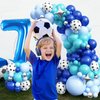 Soccer 7th Birthday Decorations for Boys, Royal Blue Teal Light Blue Balloon Garland Arch Kit with 40 Inch Blue Number 7 Balloon Tower, Soccer 7th Birthday Balloons for Kids Football Theme Party