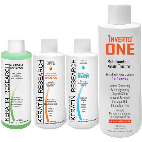 INVERTO ONE 180ml Formaldehyde-free Brazilian Complex Keratin Blowout Hair Treatment Kit & Clarifying Shampoo Vegan Keratin Hair Treatment Keratina Brasilera Salon Grade Instant Results (LG KIT)