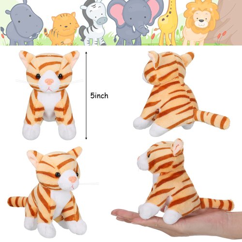 8-Piece Plush Pets Set, 5" Stuffed Animals Assortment, Cute Small Toys for Halloween, Classroom, School Parties, & Supplies (Cat)