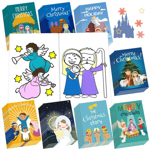 80 Pcs Christmas Nativity Coloring Books for Kids Christian Bible Drawing Book Nativity Story Kids Christmas Books Nativity Book Religious Prizes for Christmas Party Sunday School Church Bag Filler
