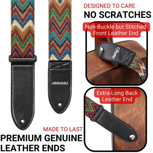 Amumu Chevron Guitar Strap MultiColor for Acoustic Guitar Electric Guitar and Bass Guitar includes Strap Blocks and Headstock Tie