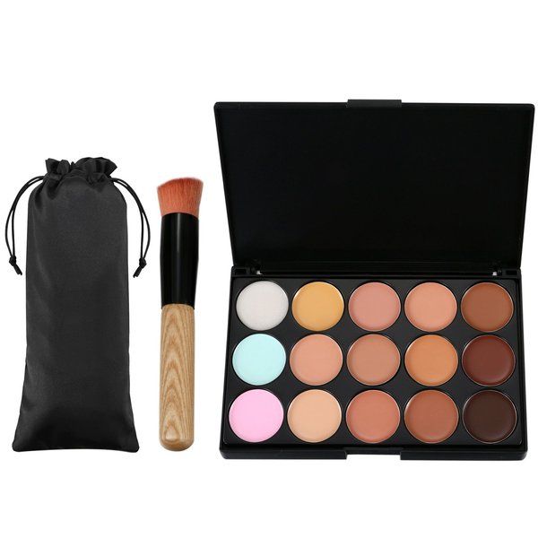 Vtrem 15 Colors Contour Palette Kit Camouflage Concealer Palette Christmas Gifts Eyeshadow Face Cream Makeup Foundation Kit Combination with Powder Brush for Professional and Daily Use