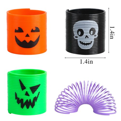 FINGOOO 24 Pack Halloween Coil Springs Toys for Kids,Assorted Halloween Pattern Color Halloween Goodie Bag Stuffers Party Favors Small Halloween Toy Gifts