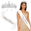 BAHABY Prom Queen Sash and Tiara Set, Silver Crowns for Women and White Sash- Graduation Party School Party Accessories Bachelorette Party Wedding Bridal Shower Halloween Party Favors