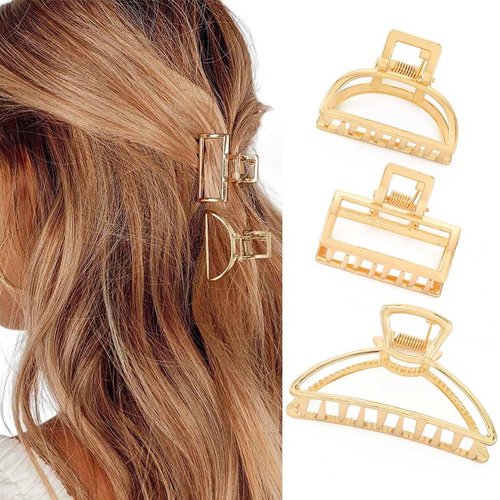 CAKURE Hair Claw Clips Gold Metal Hair Clips Small Hair Claw Clamps Hair Accessories for Women and Girls (Pack of 3)