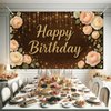 Starlit Patio Happy Birthday Backdrop 71 X 43 Inch Rustic Dark Wood Floral Banner with Gold Glitter Lettering Cream Rose and Lights for Women Birthday Party Decorations Indoor Outdoor Use