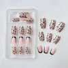 24Pcs Leopard Press on Nails Medium Fake Nails Square Shape Acrylic Nails French Tip Stick on Nails with Designs Glossy Glue on Nails for Women and Girls Nail Art Decorations