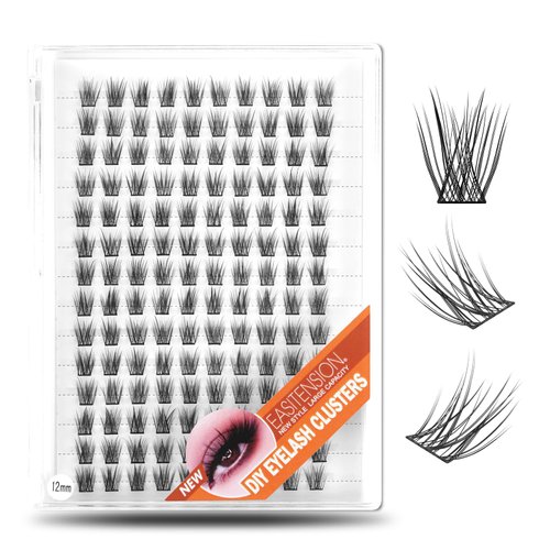 EASITENSION 140 Clusters DIY Eyelash Extension Lash Clusters False Eyelash 3D Effect Individual Natural Lashes Set at Home Eyelash Extension (140 Cross 10mm)