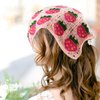 4 PCS Hair Bandanas for Women, Strawberry Head Scarf for Women's Hair with 2 Hair Clips, Knitted Cute Hair Accessories for Stylish Decor, Crochet Headband Hair Scarf for Girls(Pink and Beige)