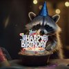 Raccoon Birthday Cake Topper Raccoon Birthday Cake Decoration Silver Glitter Raccoon Happy Birthday Cake Decor for Woodland Animal Theme Baby Shower Supplies