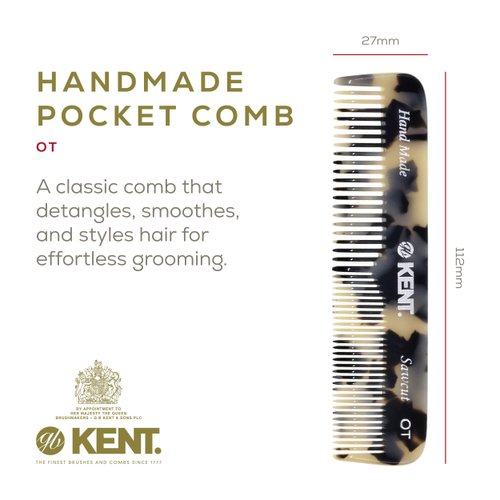 Kent OT TW 4.5" Fine Tooth Comb and Wide Tooth Comb Pocket Comb - Handmade Hair Comb for Men for Hair Combs, Beard Comb and Mustache Comb - Combs for Women and Kids, Saw Cut and Hand Polished