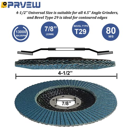 PRVEW Flap Discs 4 1/2 Inch, 5-Pack 4.5" x 7/8" T29 Premium Zirconia Abrasive Grinding Wheels, 40/60/80/120 Assorted Grits Flap Sanding Disc for Metal,Stainless Steel