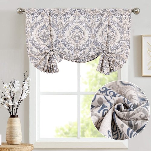 jinchan Faux Linen Kitchen Tie up Valance for Windows 18 Inch Farmhouse Window Valance for Living Room Bathroom Light Blocking Rod Pocket Country Rustic Small Window Curtains Drapes 1 Panel Ivory