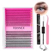 TDANCE DIY Lash Extension Kit Volume Lash Clusters 10D+20D D Curl Individual Lashes Lash Clusters Kit Thick Eyelash Extension Kit 280pcs Thin Band Cluster Lashes Lash Bond and Seal and Lash Tweezers