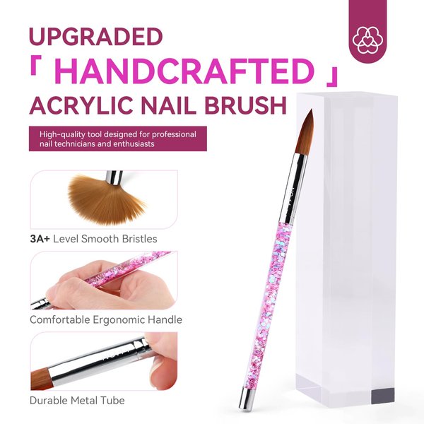 Saviland 4PCS Acrylic Nail Brush Set - Size 4/6/10/14 Acrylic Nail Brushes for Acrylic Application, Professional Acrylic Nail Tools Set with Pink Acrylic Brushes for Nails Extension & 3D Nail Carving