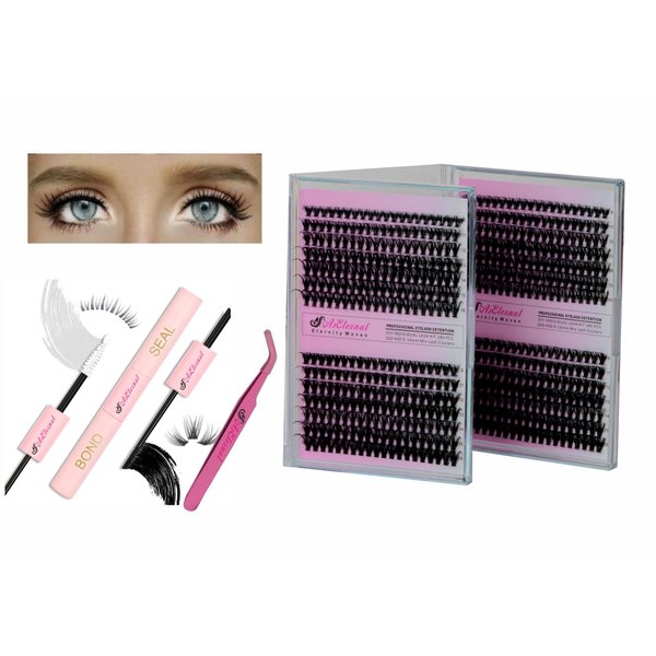 DIY Lash Extension Kit 280pcs AsEternal Individual D Curl Eyelash Extension Kit 30D 40D 9-16mm Mix Lash Clusters with Lash Bond and Seal and Lash Applicator Tool for Self Application at Home, Natural