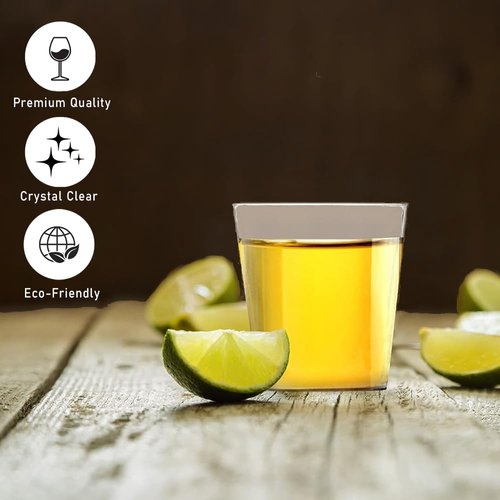 DecorRack 1 Oz Shot Glasses, 80 Hard Clear Plastic Shot Cup, Disposable Party Cups, Mini Cups Shot Glasses (80 Pack)