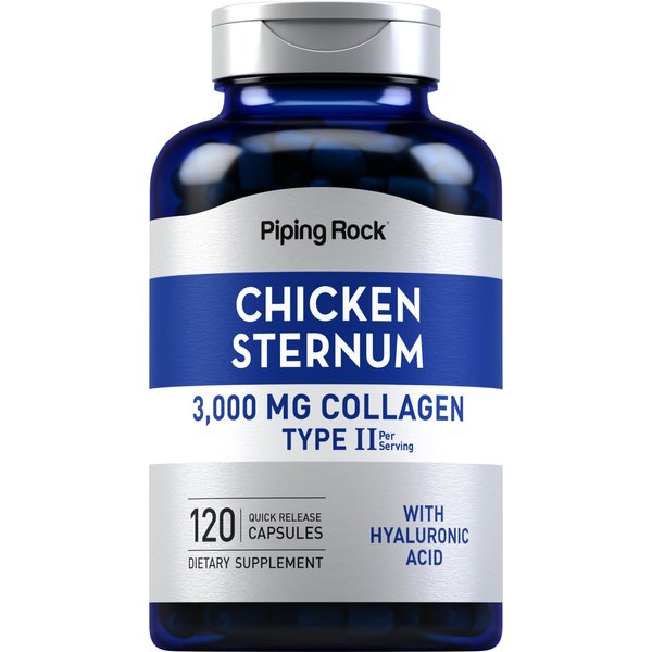 Piping Rock Chicken Sternum Type II Collagen Supplement | 3000mg | 120 Capsules | with Hyaluronic Acid | Non-GMO, Gluten Free