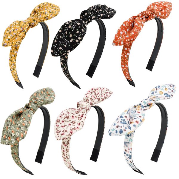 Jaciya Bow Headbands for Women Non Slip Fashion Knotted Thin Headband with Bow Cute Top Knot Hair Bands for Women Girls Bunny Ears Headband Floral Head Bands Hair Accessories