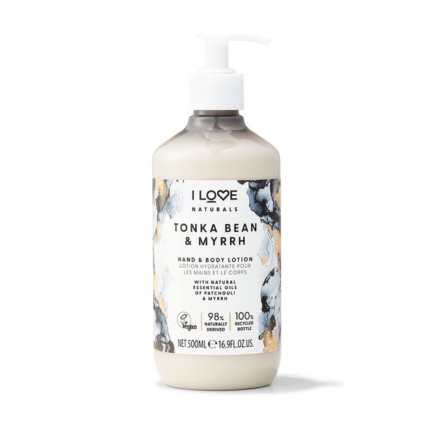 I Love Naturals Tonka Bean and Myrrh Hand and Body Lotion - Moisturizing Lotion for Dry Skin - Coconut Oil and Shea Butter Lotion - 16.9 oz