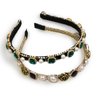 Huachi Rhinestone Headbands for Women Baroque Crystal Pearl Womens Headband Wide Elastic Head Bands for Women’s Hair Glitter Green Jeweled Bridal Luxury Hairband Hair Accessories