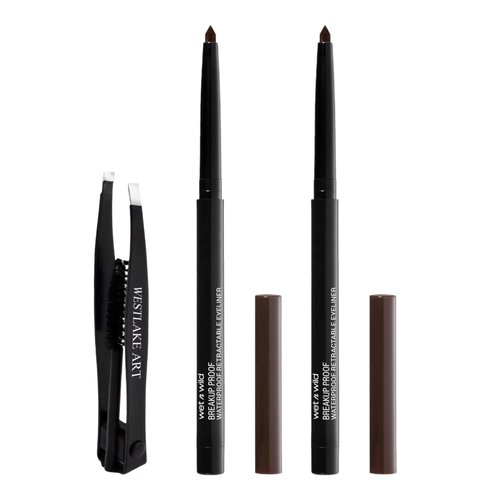westlake art Proof Eyeliner,Eyebrow Pencil Black Brown,0.01oz,Bundled Eyebrow Tweezers,Eye Liner Pencil Brown,Dark Brown Eye Pencil,Waterproof,Smudge-Resistant, Quick-Dry,16-Hour Wear-[Pack of 2]