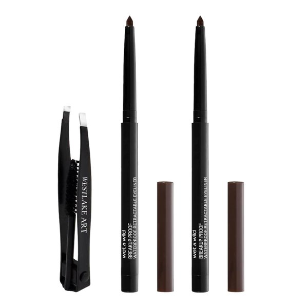 westlake art Proof Eyeliner,Eyebrow Pencil Black Brown,0.01oz,Bundled Eyebrow Tweezers,Eye Liner Pencil Brown,Dark Brown Eye Pencil,Waterproof,Smudge-Resistant, Quick-Dry,16-Hour Wear-[Pack of 2]