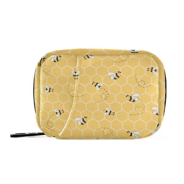 Yellow Bee Honeycomb Pill Organizer Case 7 Day Travel Pill Box with Zipper Portable Weekly Vitamin Medicine Supplement Holder Pouch Bag