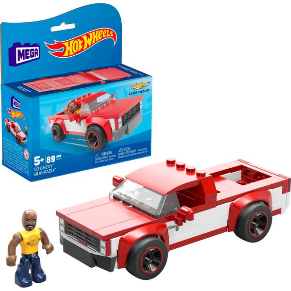 MEGA Hot Wheels Building Toy Race Car Playset, 83 Chevy Silverado with 89 Pieces, 1 Micro Action Figure Driver, Red, Kids Age 5+ Years