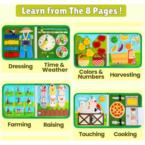 Quanquer Toddler Busy Board Montessori Toys for 1 2 3 4 Year Old - Farm Busy Book Educational Learning Sensory Toys for Boys Girls - Christmas Birthday Gifts for Toddlers Travel Toys for Airplane Car