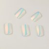 White Press on Nails Short Square Fake Nails Aurora Chrome False Nails with Designs Solid Mirror Pearl White Flash Acrylic Nails Glue on Nails Full Cover Stick on Nails for Women 24 Pcs